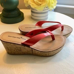 Coral Red Cork Wedges Montego Size 6.5 EUC